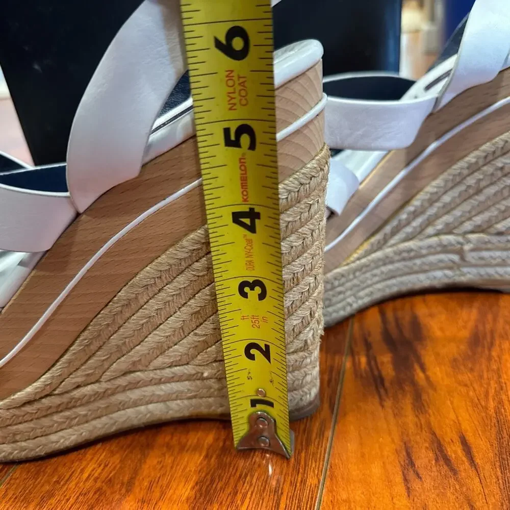 Ralph Lauren Purple Label Erin Espadrille Wedge Platform White Leather 37.5 - Picture 15 of 16
